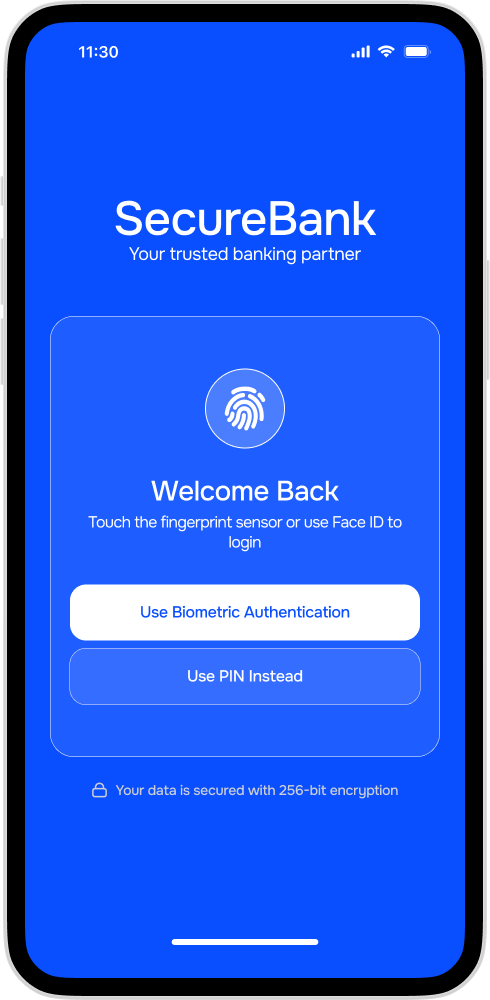 SecureBank Mobile App Biometric Authentication Screen