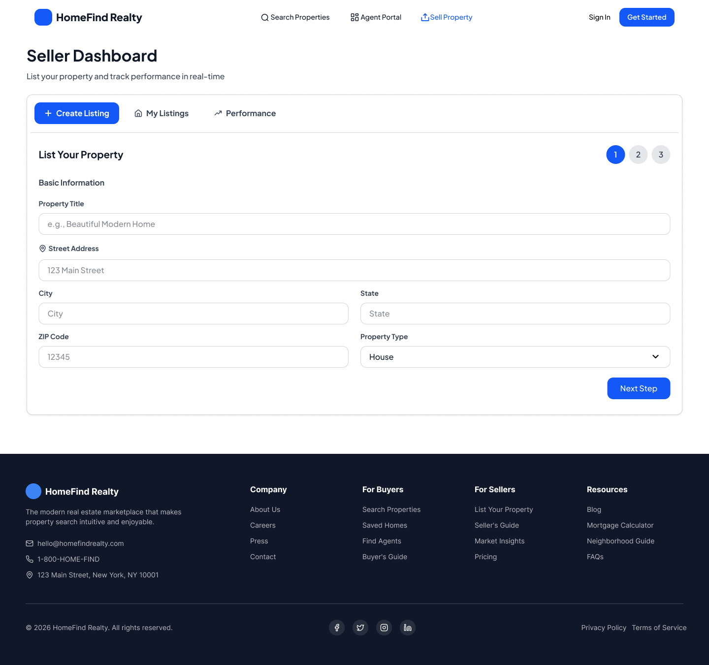 Seller Dashboard Create Listings step 1