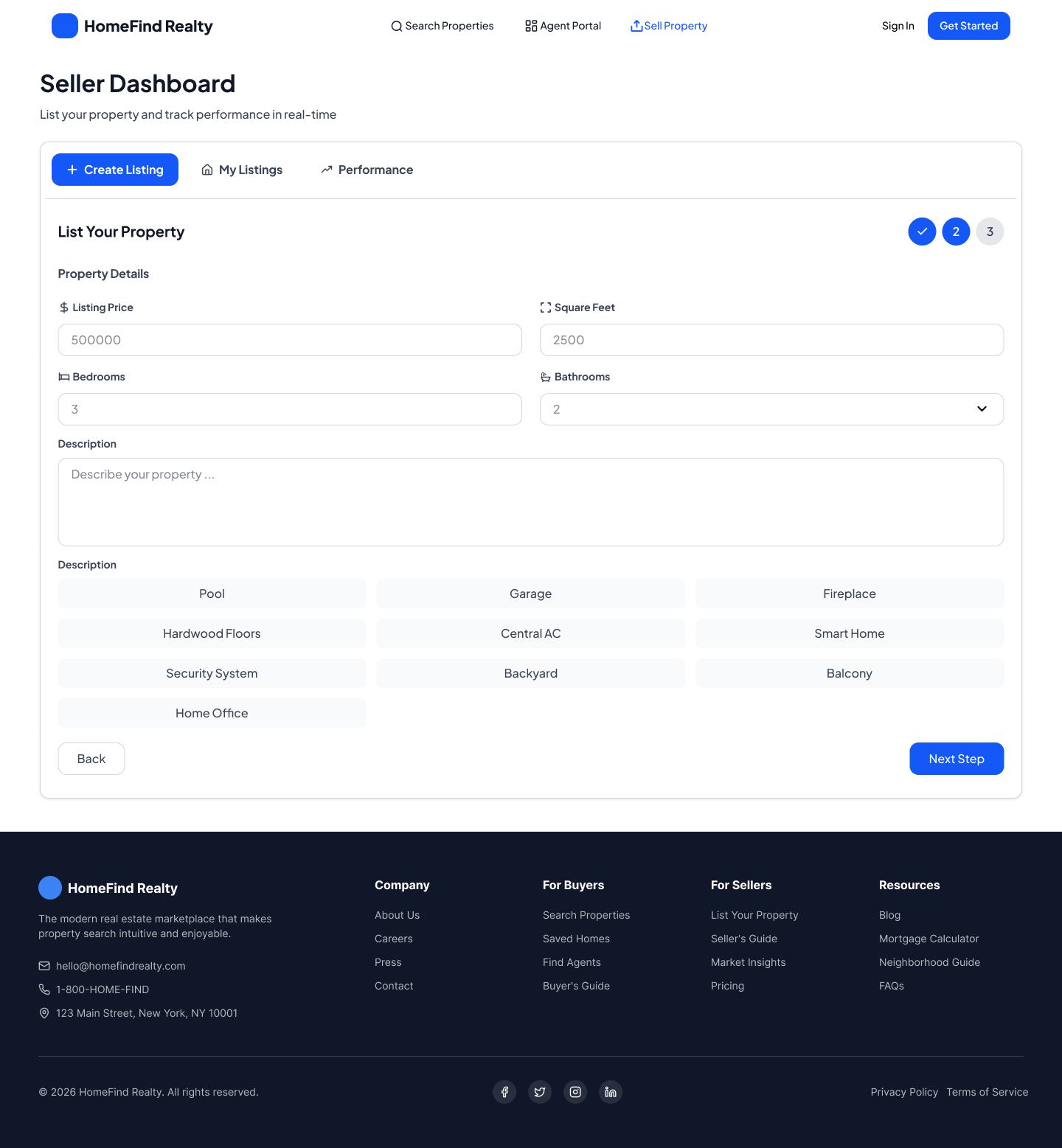 Create Listings step 2