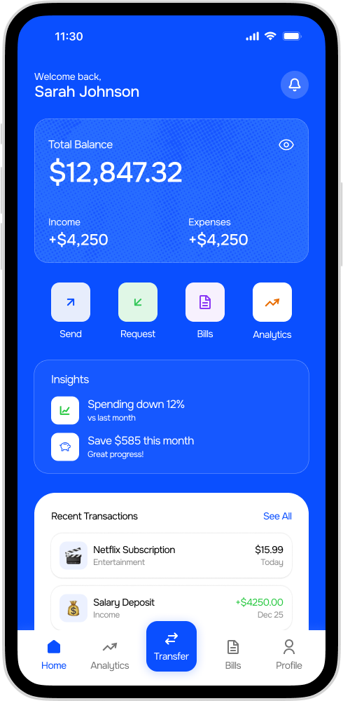 Home Screen for SecureBank