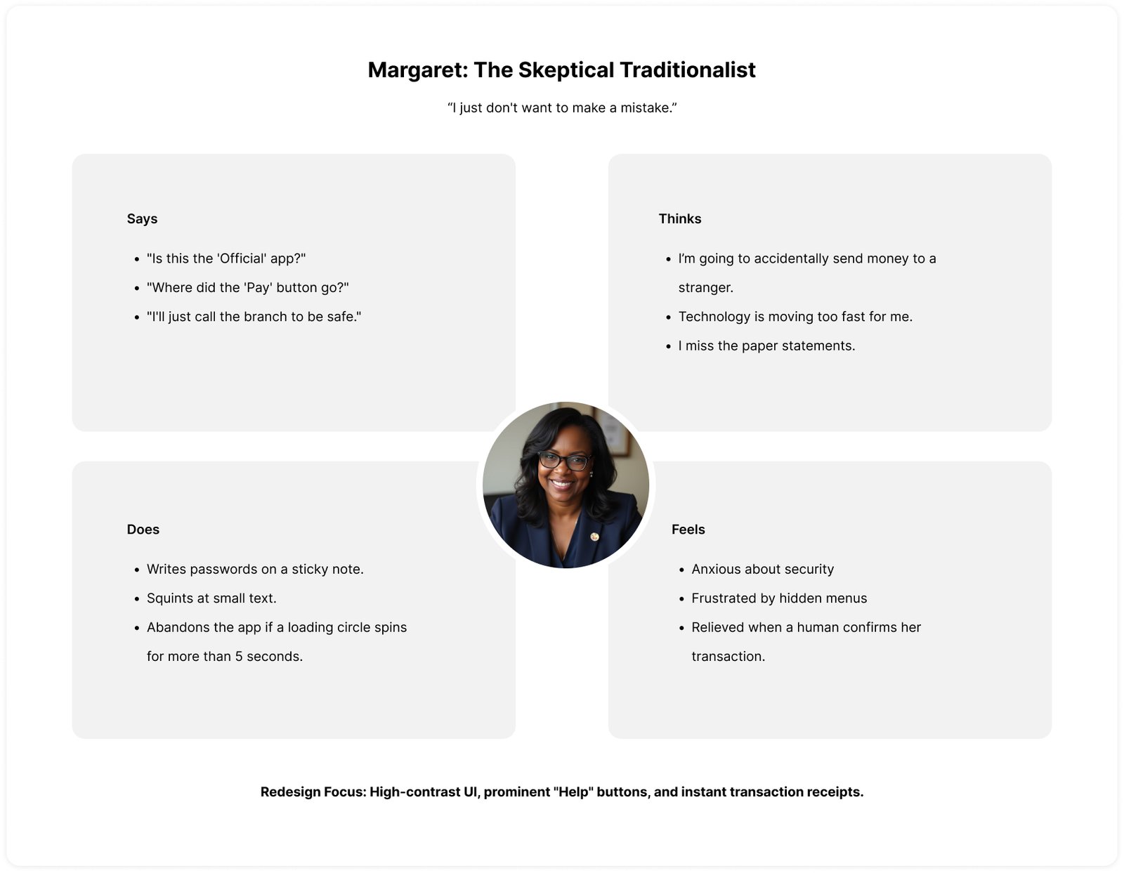 SecureBank Empathy Map - Margaret_ The Skeptical Traditionalis