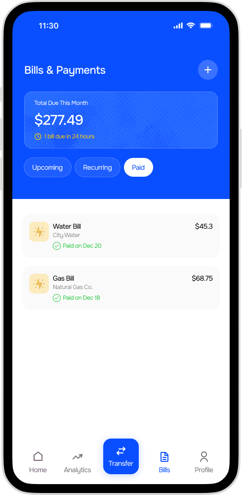 SecureBank Paid Screen