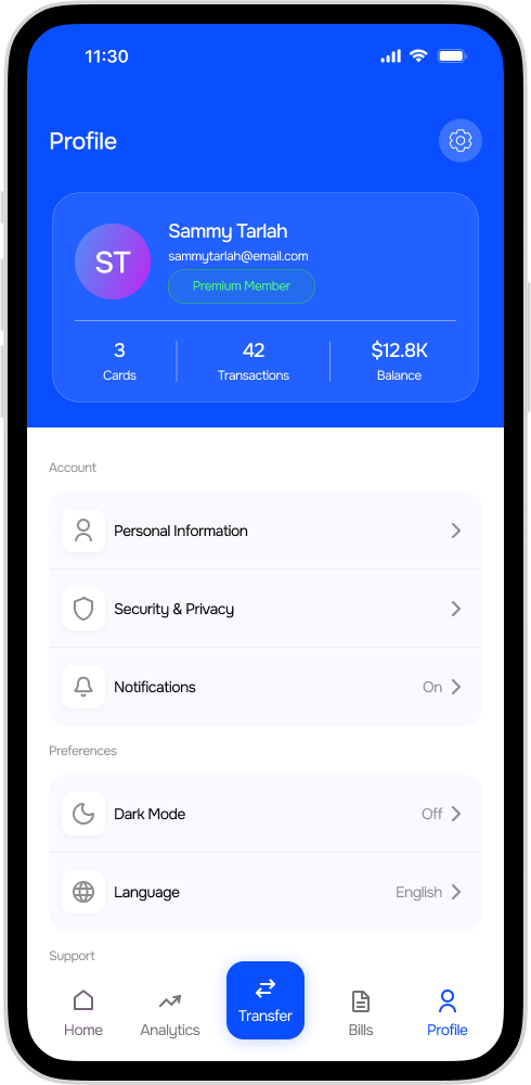 SecureBank User Profile Screen