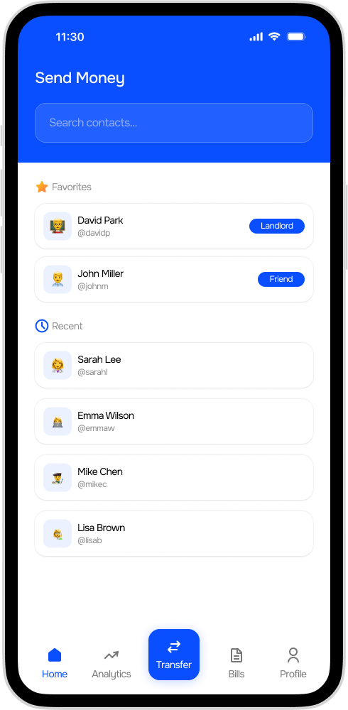 SecureBank Send Money Screen