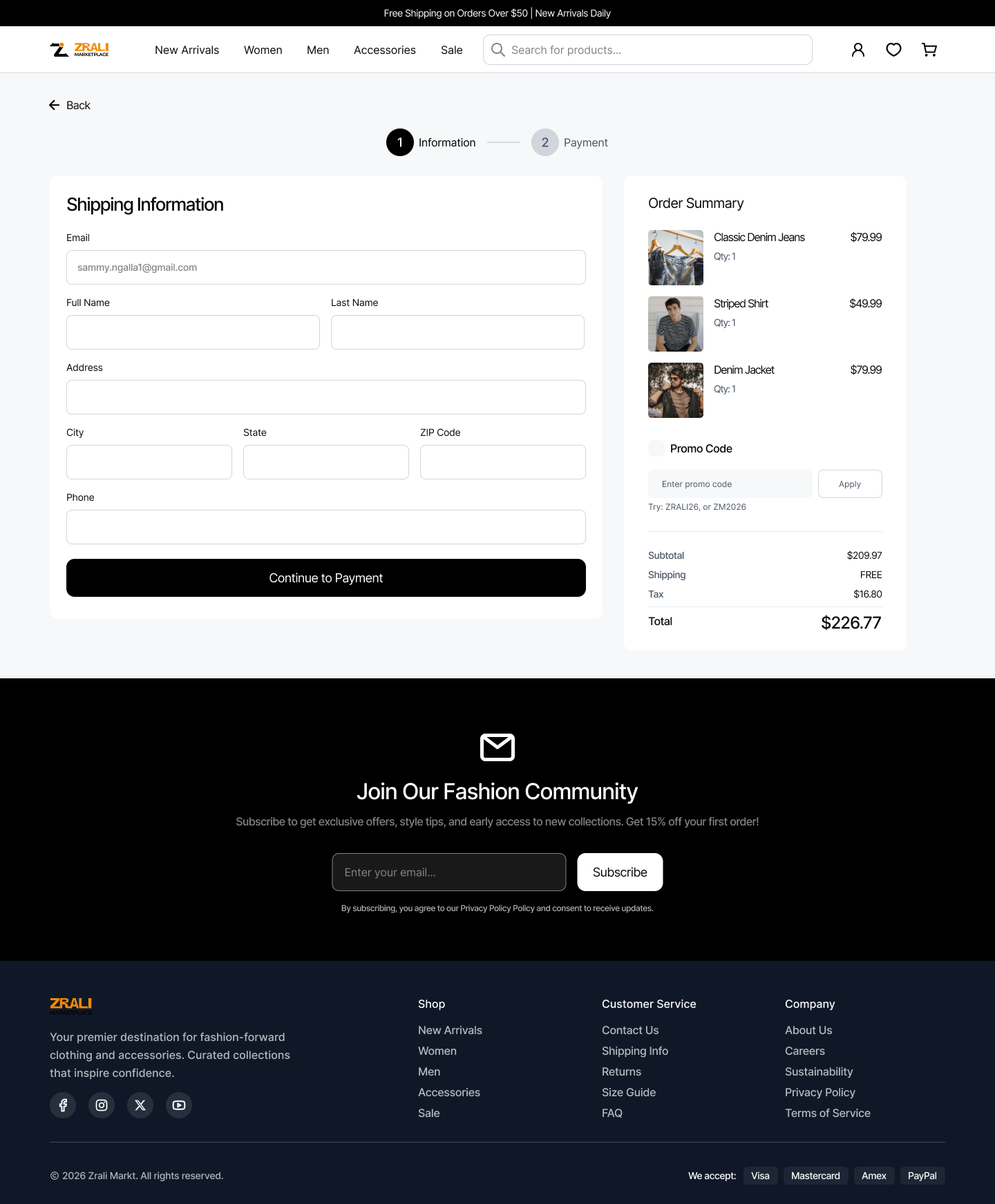 Shipping Information Zrali